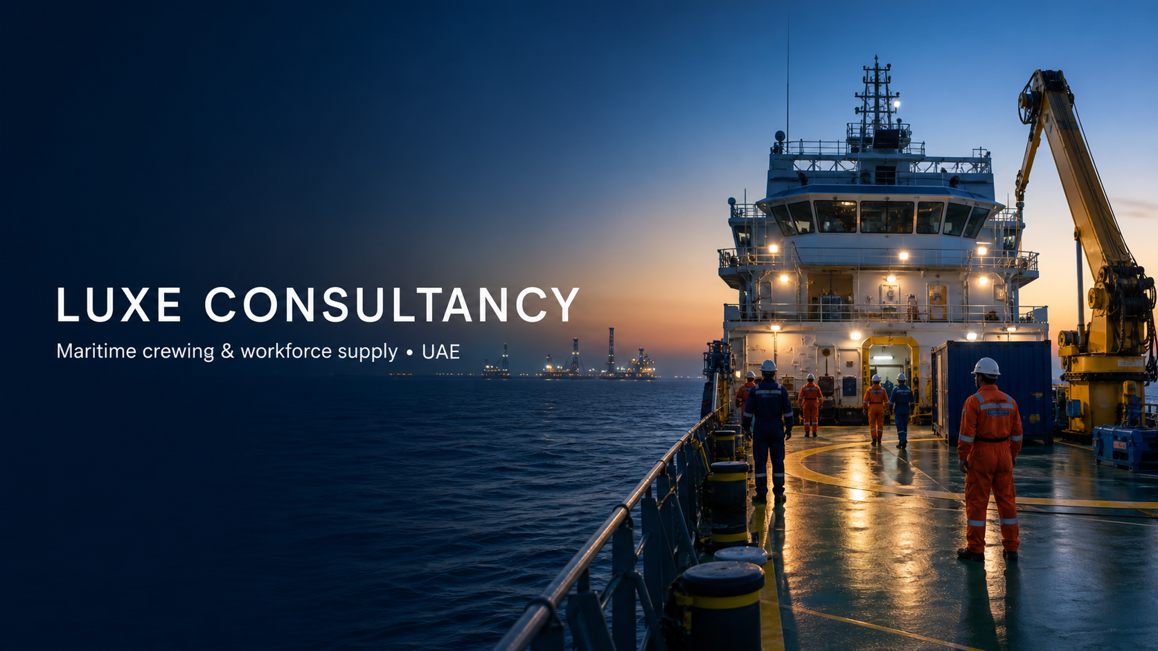 Offshore support vessel with maritime crew working safely on deck